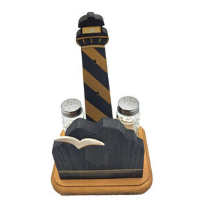 Handcrafted Wood Lighthouse S&P Napkin Holder Swivel Base Signed Numbered 10/50